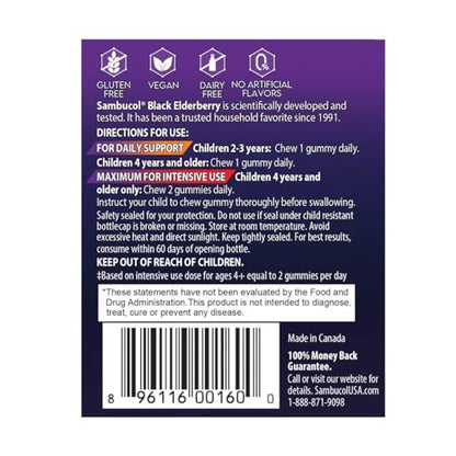 Sambucol Black Elderberry Gummies for Kids - Elderberry Gummies with Zinc and Vitamin C, Chewable Supplement for Kids, Low Sugar, Berry Flavor - 30 Count