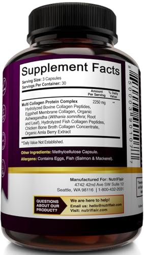 NutriFlair Multi Collagen Peptides 2250mg, 90 Capsules - Type I, II, III, V, X - Collagen Supplements Complex Powder Pills for Women and Men - Hydrolyzed Protein, Healthy Hair, Skin, Nails - Non-GMO - görsel 6
