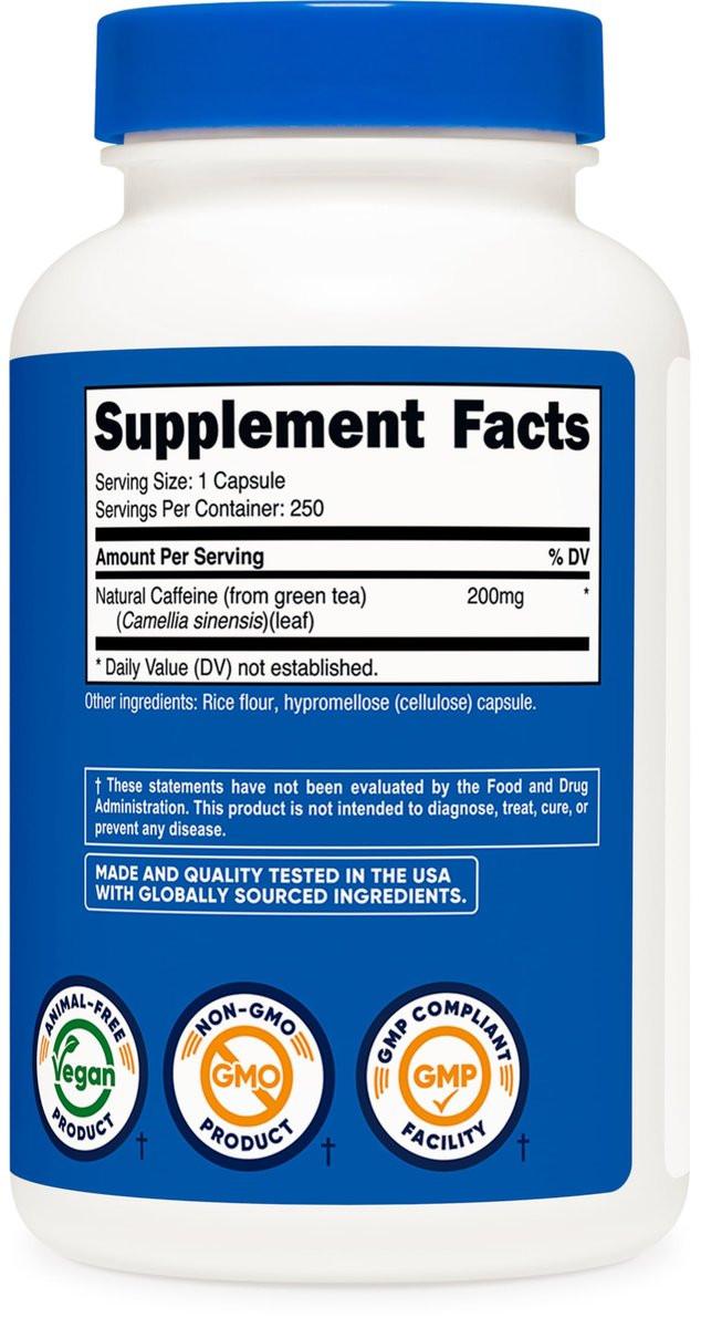 Nutricost Natural Caffeine 200mg, 250 Vegetarian Capsules - Gluten Free, Non-GMO - görsel 9