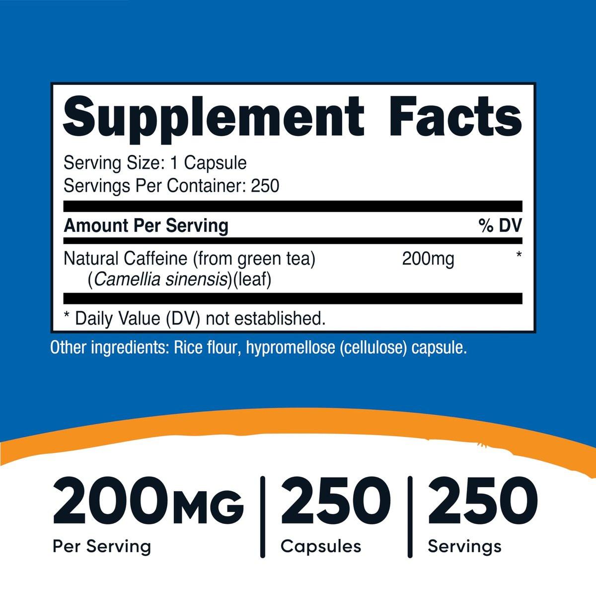 Nutricost Natural Caffeine 200mg, 250 Vegetarian Capsules - Gluten Free, Non-GMO - görsel 3