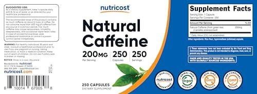 Nutricost Natural Caffeine 200mg, 250 Vegetarian Capsules - Gluten Free, Non-GMO - görsel 12