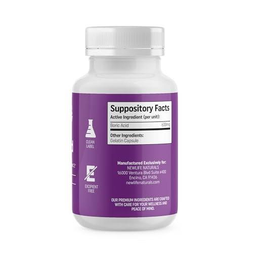 NewLife Naturals Boric Acid Suppositories for Women – 600mg NF Grade Boric Acid Powder, Vaginal Odor & pH Balance, Vaginal Suppositories, Made in USA, 60 Count - görsel 7