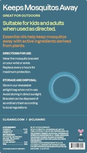 Cliganic 20 Pack Mosquito Repellent Bracelets for Adults & Kids (Rainbow Colors) - Natural DEET-Free Bands, Individually Wrapped