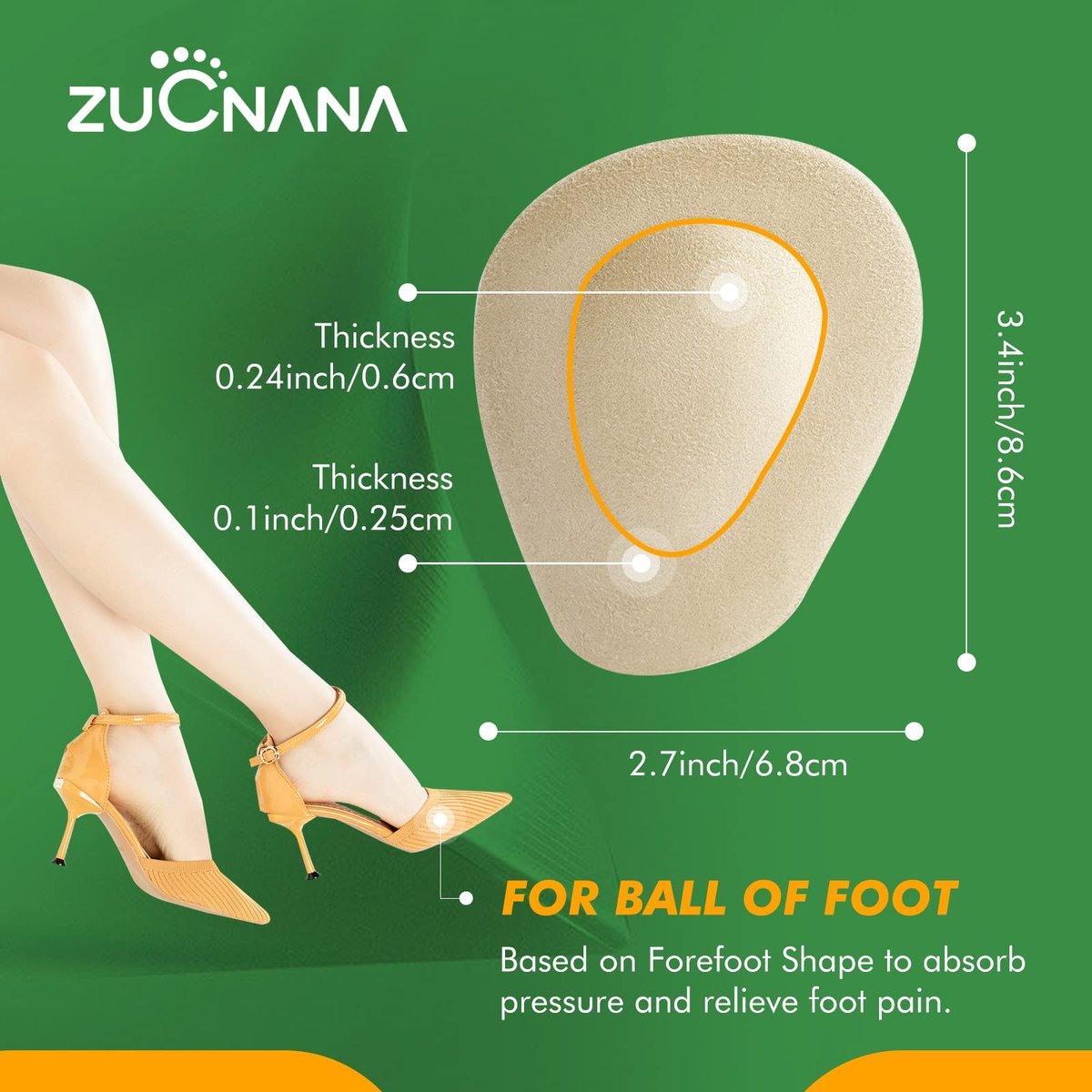 ZUCNANA Metatarsal Pads for Women (12 Pieces), Ball of Foot Cushions for Women High Heels, Soft Gel Shoe Inserts for Foot Pain Relief, Anti-Slip One Size Fits Any - görsel 11