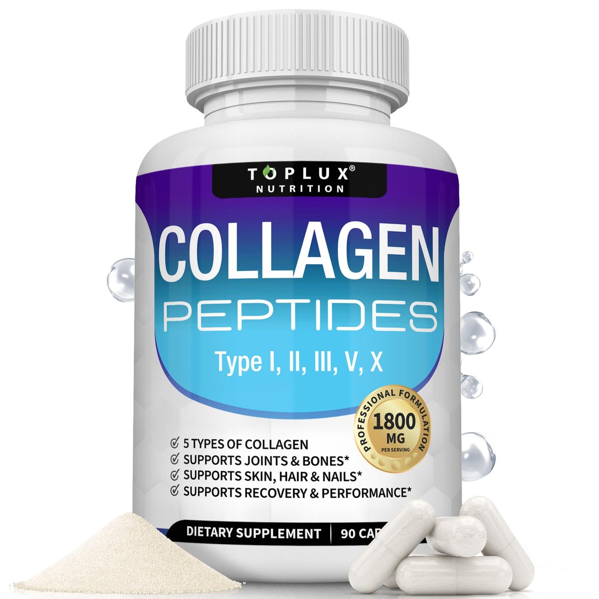Toplux Multi Collagen Peptides Pills 1800 Mg – Joint & Bone Strength: Type II collagen is essential for cartilage – Image 4