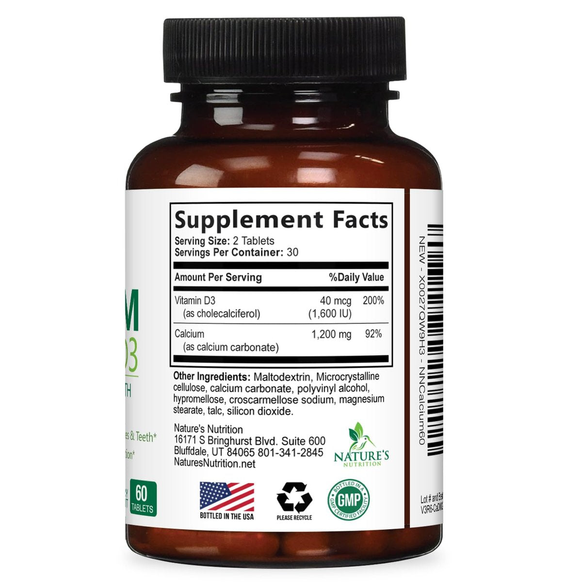 Calcium Supplement with Vitamin D3-1200 mg Calcium per Serving with D3 for Best Absorption - Supports Immune Health, Bones & Teeth - Nature's Calcium is Bottled in USA for Women & Men - 60 Tablets - görsel 17