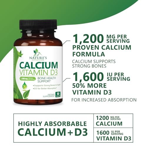 Calcium Supplement with Vitamin D3-1200 mg Calcium per Serving with D3 for Best Absorption - Supports Immune Health, Bones & Teeth - Nature's Calcium is Bottled in USA for Women & Men - 60 Tablets - görsel 6