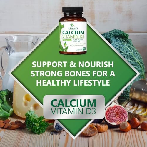 Calcium Supplement with Vitamin D3-1200 mg Calcium per Serving with D3 for Best Absorption - Supports Immune Health, Bones & Teeth - Nature's Calcium is Bottled in USA for Women & Men - 60 Tablets - görsel 14