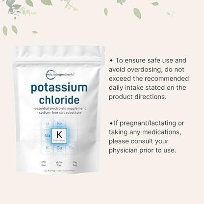 Potassium Chloride Powder, 1 KG (35 Ounce) | Salt Substitute & Essential Hydration Electrolyte Supplement | Supports Mineral Balance, Heart, Joint, and Immune Health | Filler Free, Dissolves Easily