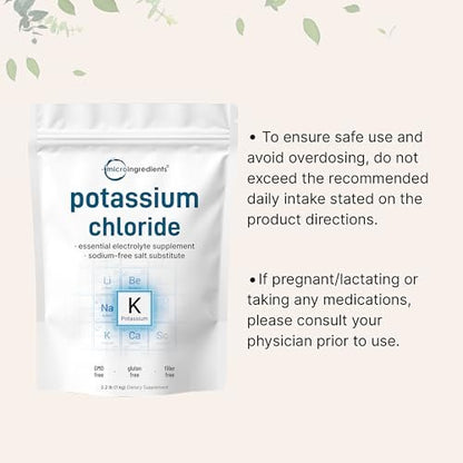 Potassium Chloride Powder, 1 KG (35 Ounce) | Salt Substitute & Essential Hydration Electrolyte Supplement | Supports Mineral Balance, Heart, Joint, and Immune Health | Filler Free, Dissolves Easily
