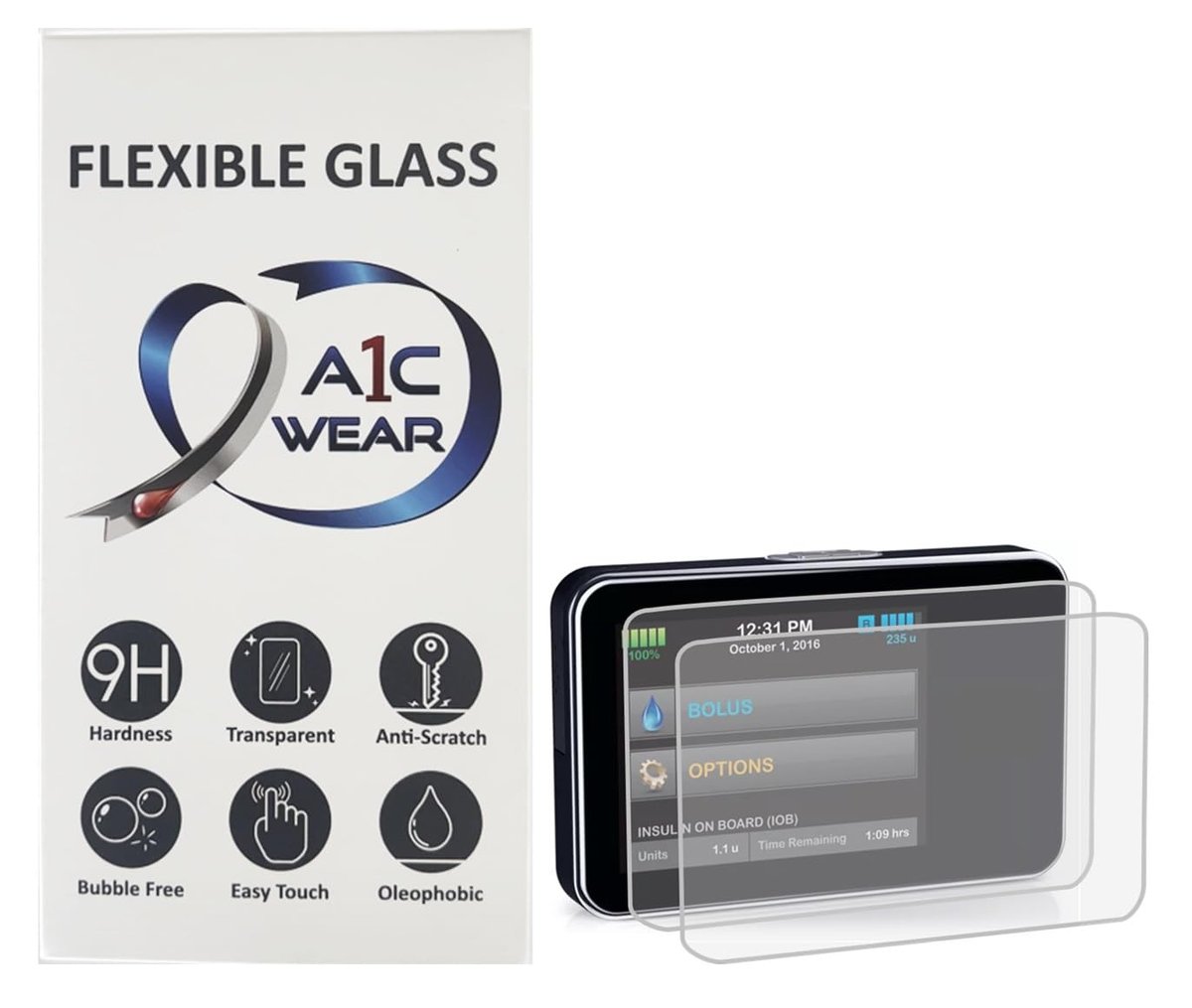 A1C WEAR - 9H Flexible Glass Screen Protector for Tandem tSlim X2 and tFlex Insulin Pumps - Won't Crack or Chip - Anti-Scratch Anti-Fingerprint - 2 Pack - görsel 1
