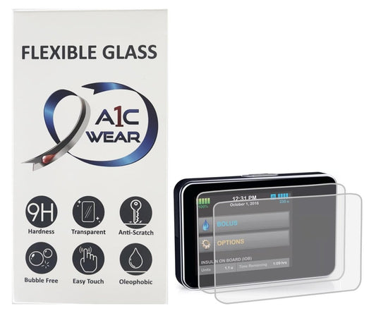 A1C WEAR - 9H Flexible Glass Screen Protector for Tandem tSlim X2 and tFlex Insulin Pumps - Won't Crack or Chip - Anti-Scratch Anti-Fingerprint - 2 Pack