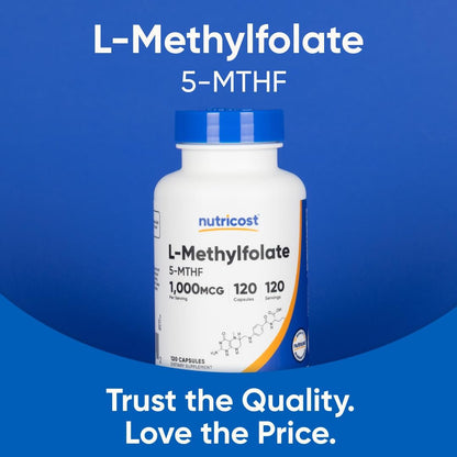 Nutricost Methylfolate 1000mcg, 120 Vegetarian Capsules - Gluten Free, Non-GMO (Methylated Folate)