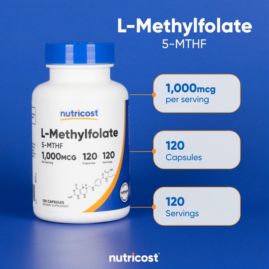 Nutricost Methylfolate 1000mcg, 120 Vegetarian Capsules - Gluten Free, Non-GMO (Methylated Folate) - görsel 11