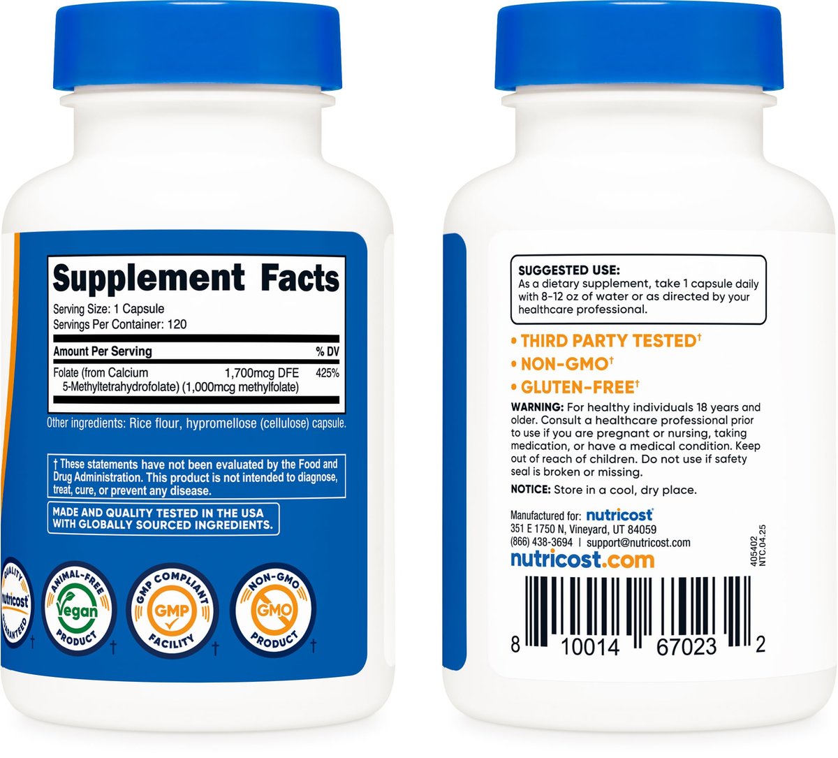 Nutricost Methylfolate 1000mcg, 120 Vegetarian Capsules - Gluten Free, Non-GMO (Methylated Folate) - görsel 7