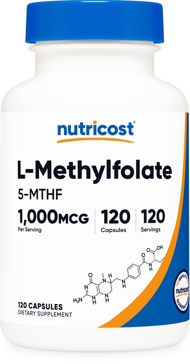 Nutricost Methylfolate 1000mcg, 120 Vegetarian Capsules - Gluten Free, Non-GMO (Methylated Folate) - görsel 1