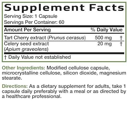 Bronson Tart Cherry Extract + Celery Seed Capsules - Powerful Uric Acid Cleanse, Joint Mobility Support & Muscle Recovery Supplement - Non-GMO Formula - 60 Vegetarian Capsules - görsel 8
