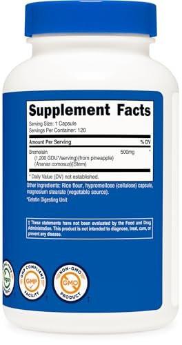 Nutricost Bromelain 500mg, 120 Vegetarian Capsules - Bromelain (1200 GDU), Non-GMO, Gluten Free - görsel 1