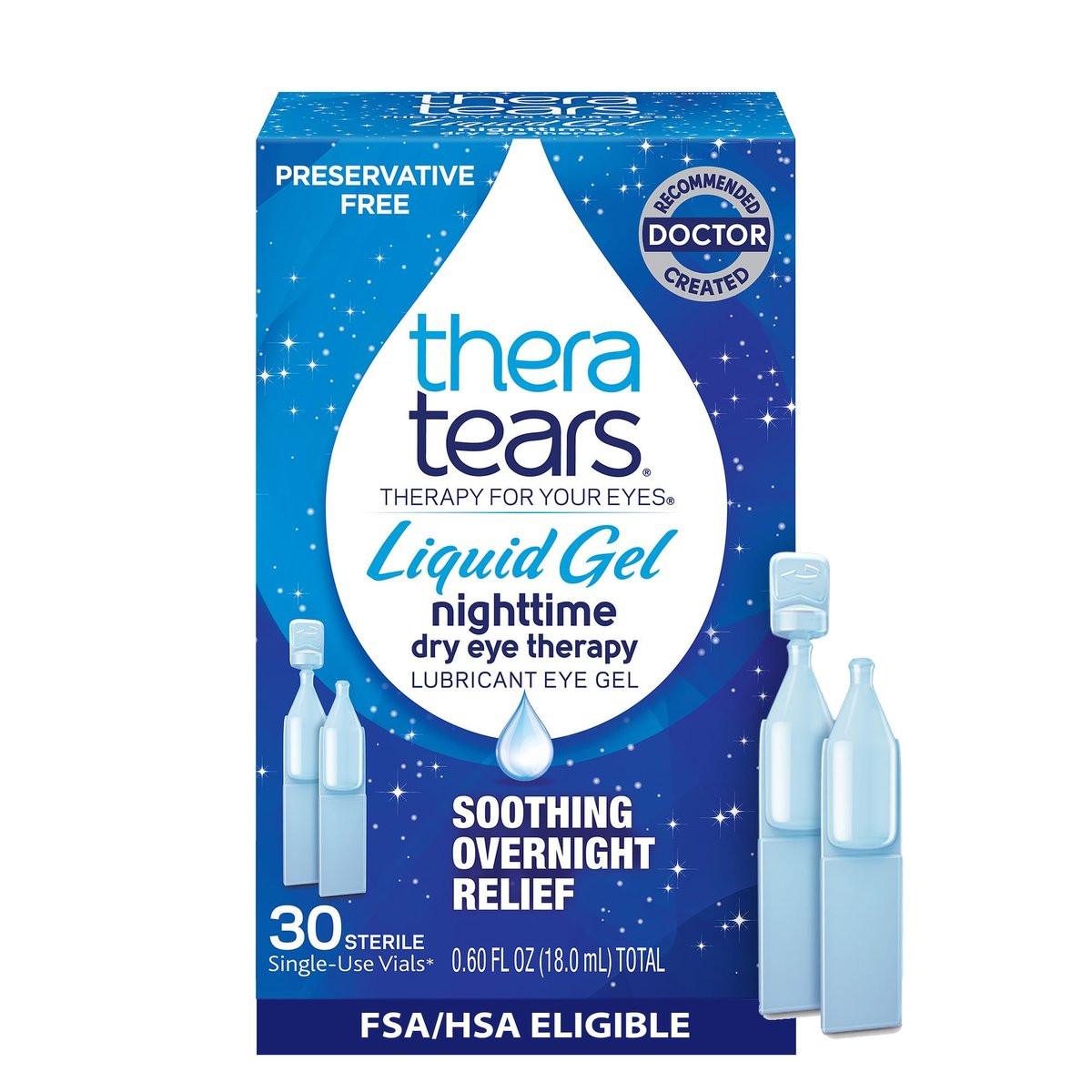 TheraTears Liquid Gel Nighttime Lubricating Eye Drops for Dry Eyes, Single-Use Vials, 30 Count - görsel 1