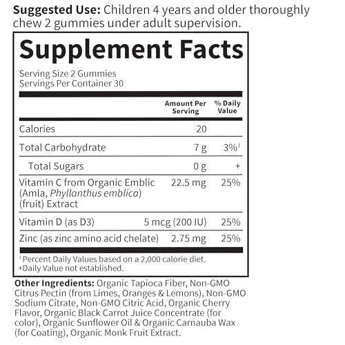 Garden of Life Kids Immune Support Gummies with Vitamin C, D as D3 & Zinc for 3-in-1 Daily Children’s Immunity – Organic, Non-GMO, Gluten-Free, Vegetarian, Sugar Free, Cherry Flavor, 30 Day Supply - görsel 12