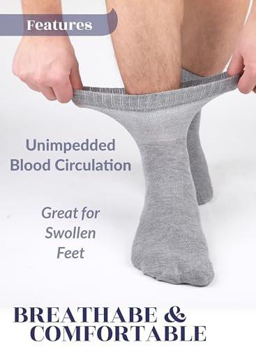 Hugh Ugoli Diabetic Socks for Men, Loose Ankle Socks Rayon, Extra-Wide, Thin, Seamless Toe and Non-Binding Top, 4 Pairs, Light Gray, Shoe Size: 8-11 - görsel 7