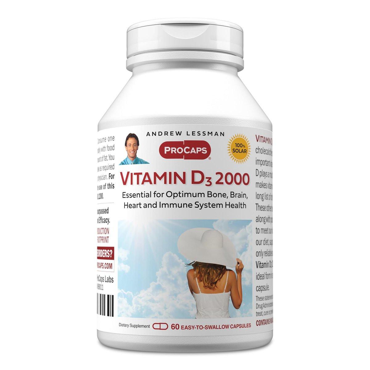 ANDREW LESSMAN Vitamin D3 2000 IU 60 Capsules - High Potency, Essential for Calcium Absorption, Supports Bone Health, Brain Health, Immune System, More. Small Easy to Swallow Capsules - görsel 1