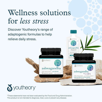 Youtheory Ashwagandha - with Organic KSM-66 Ashwagandha - Herbal Blend to Support Stress Relief & Energy Levels* - Helps Support Mood* - 60 Vegetarian Capsules (30-Day Supply)