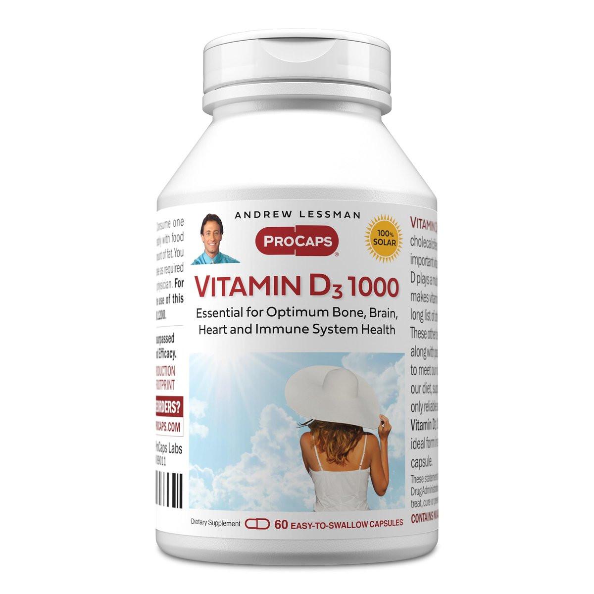 ANDREW LESSMAN Vitamin D3 1000 IU 60 Capsules - High Potency, Essential for Calcium Absorption, Supports Bone Health, Brain Health, Immune System, More. Small Easy to Swallow Capsules - görsel 1