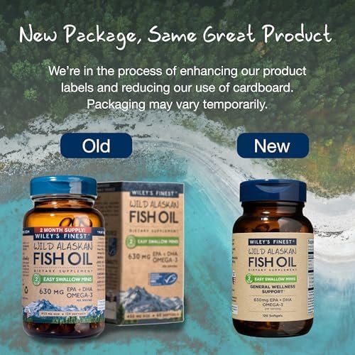 Wiley's Finest Wild Alaskan Fish Oil Easy Swallow Minis - Omega-3 Fish Oil Supplement for Adults and Kids - Double-Strength 630mg EPA and DHA Natural Supplement - 120 Mini Softgels (60 Servings) - görsel 5