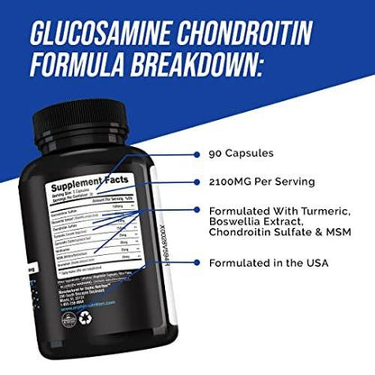 ORPHIC NUTRITION Glucosamine Chondroiting MSM 2100MG (90 Caps) - Joint Support Supplement for Men & Women* - Supports Joint Cartilage & Mobility