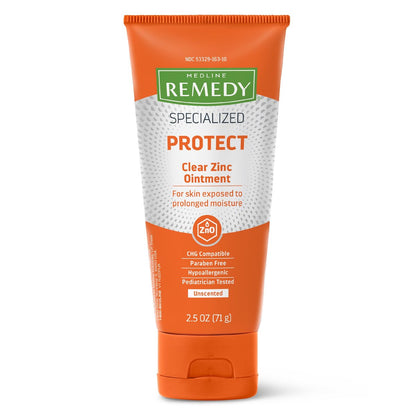 Medline Remedy Specialized Clear Zinc Oxide Ointment (2.5 oz Tube), Unscented, Transparent Protectant for Incontinence Care, Diaper Rash, Wetness Protection, Soothing, Hypoallergenic for Adults and Children