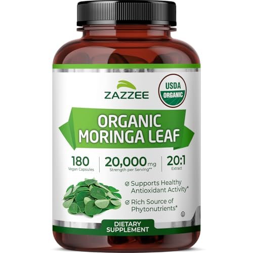 Zazzee USDA Organic Moringa Leaf 20:1 Extract, 180 Vegan Capsules, 3 Month Supply, Certified Kosher, Moringa Oleifera, Antioxidant, Immune & Cellular Support, Superfood Supplement, Made in the USA - görsel 15