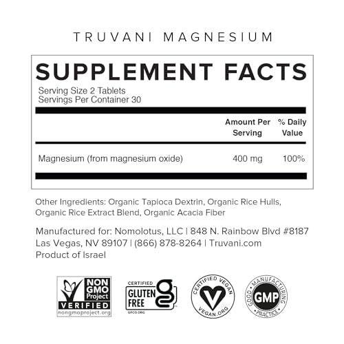 Truvani Magnesium 400mg Oxide Tablets | 60 Tablets | Supports Calm and Sleep, Healthy Bones, Muscle Health, Digestive Health | Non-GMO, Vegan Pills - görsel 3