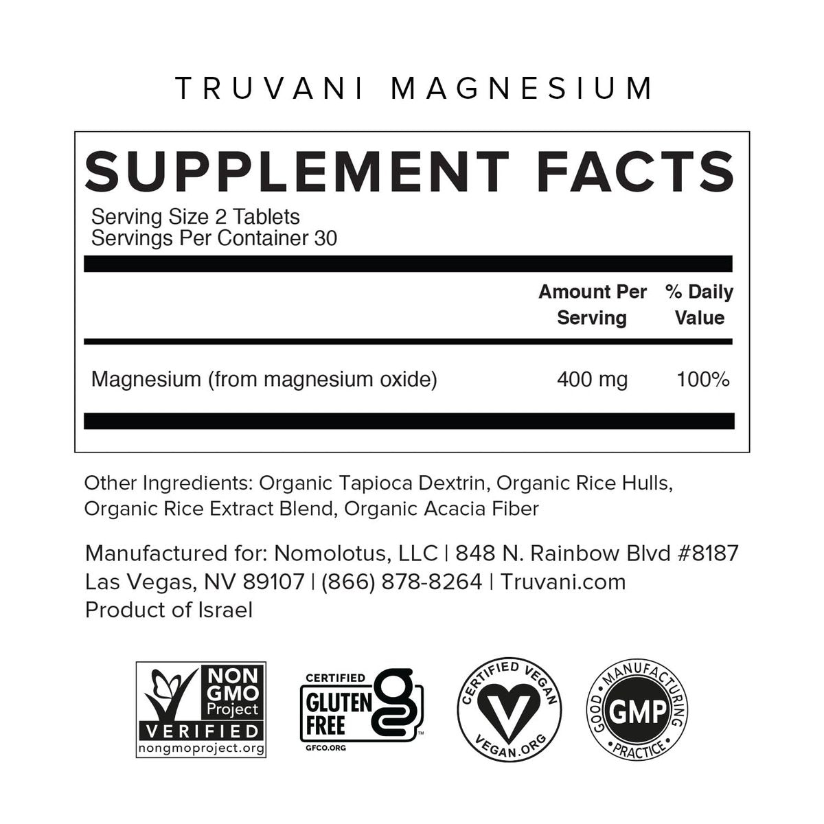 Truvani Magnesium 400mg Oxide Tablets | 60 Tablets | Supports Calm and Sleep, Healthy Bones, Muscle Health, Digestive Health | Non-GMO, Vegan Pills - görsel 4
