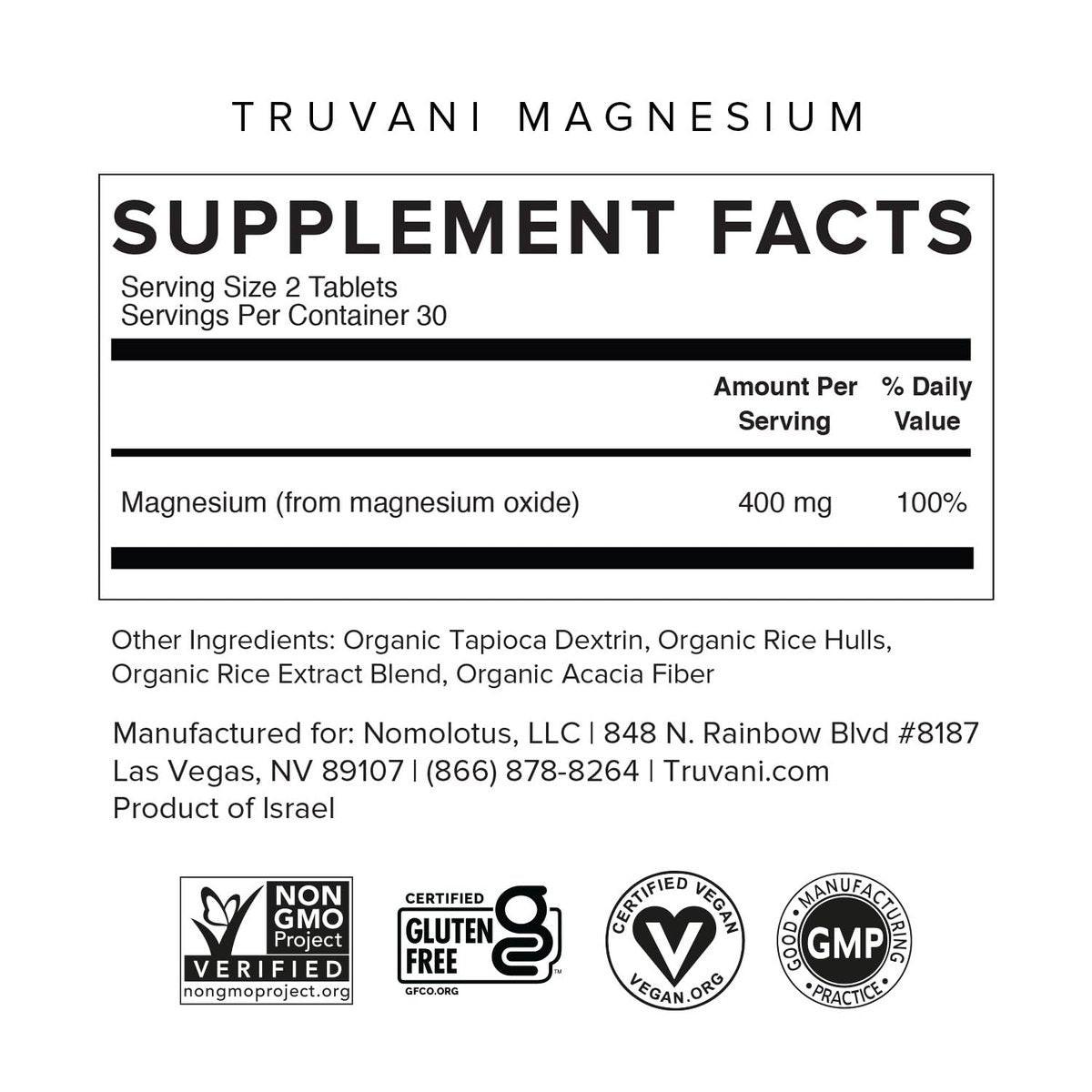 Truvani Magnesium 400mg Oxide Tablets | 60 Tablets | Supports Calm and Sleep, Healthy Bones, Muscle Health, Digestive Health | Non-GMO, Vegan Pills - görsel 4