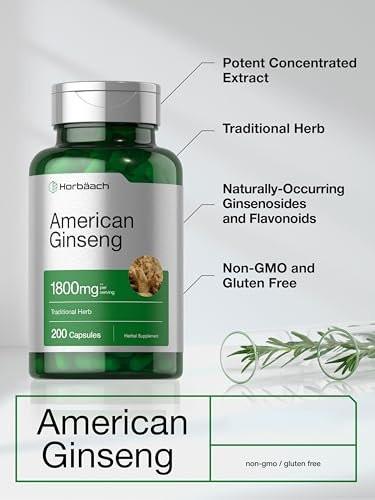 Horbäach American Ginseng Capsules | 200 Pills | Panax Quinquefolius Root | Non-GMO, Gluten Free Supplement - görsel 7