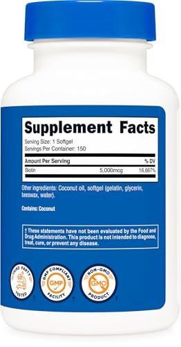 Nutricost Biotin (5,000mcg) 150 Softgels - Vitamin B7 - Gluten Free, Non-GMO - görsel 9