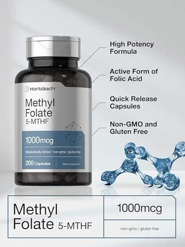Horbäach Methyl Folate Supplement | 1000 mcg | 200 Capsules | 5-MTHF | Folic Acid | Non-GMO, Gluten Free Methylfolate - görsel 8