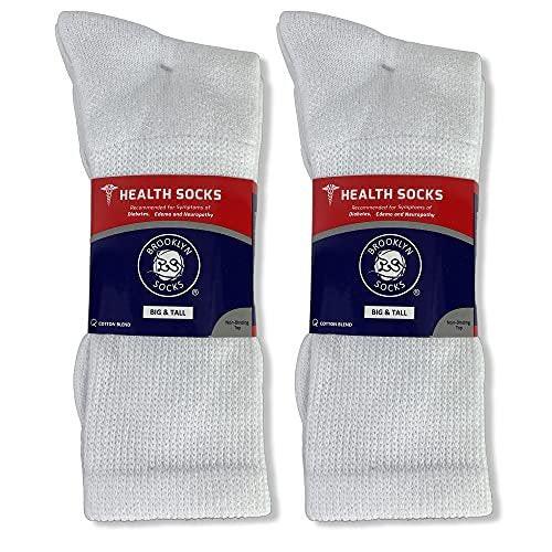 Big and Tall - 6 pairs of Diabetic Cotton Neuropathy Crew Socks, King Size Mens Athletic Crew Socks (13-16, White) - görsel 10