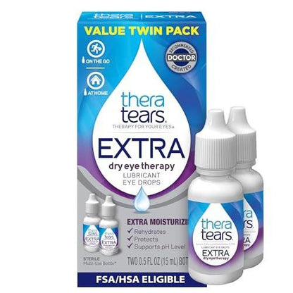 TheraTears Extra Dry Eye Therapy Lubricating Eye Drops for Dry Eyes, 0.5 fl oz Bottle, 2 Count (Pack of 1)