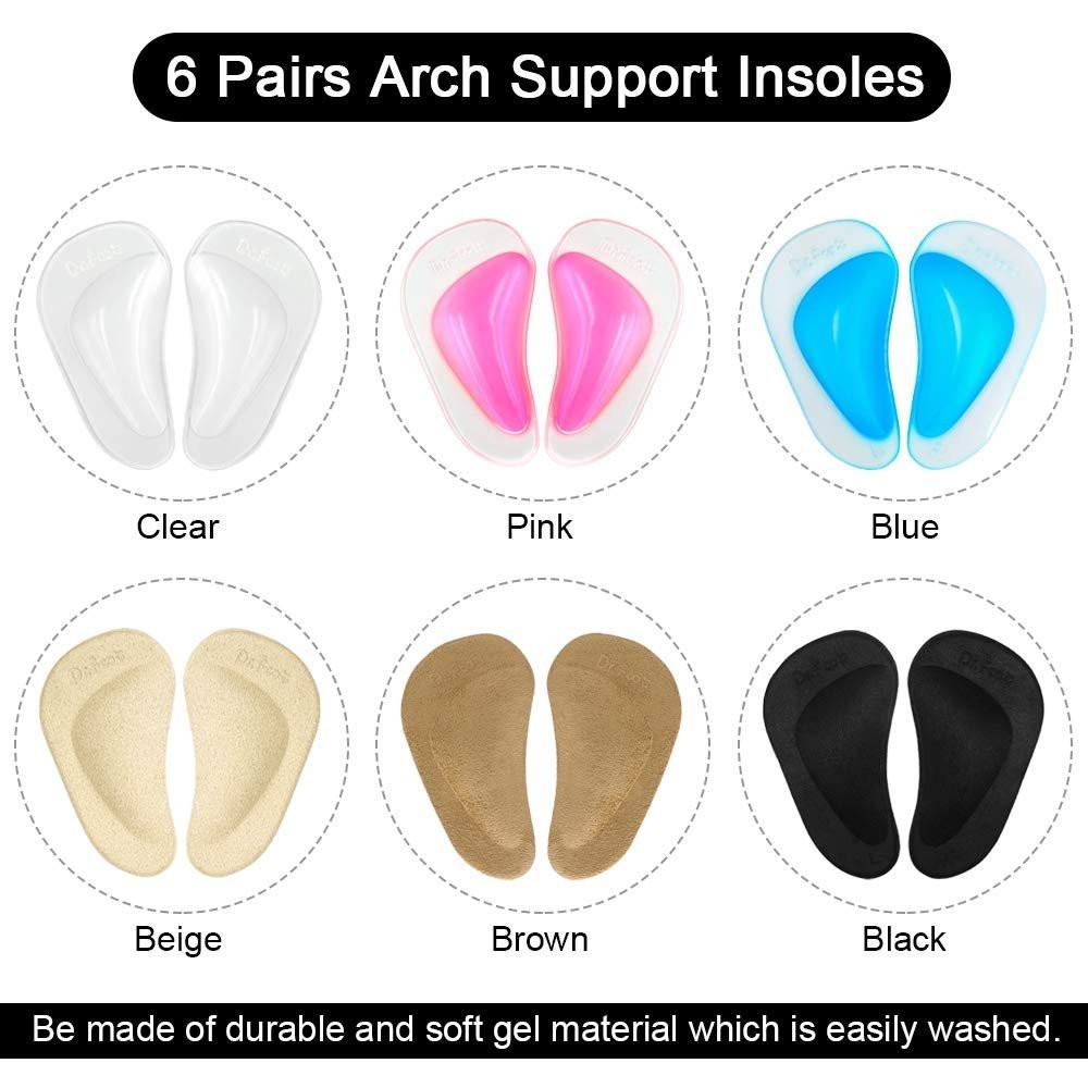 Dr. Foot's Arch Support Shoe Insoles for Flat Feet, Gel Arch Inserts for Plantar Fasciitis, Adhesive Arch Pad for Relieve Pressure and Feet Pain (6 Colors - 6 Pairs, 6 Pair (Pack of 1)) - görsel 3