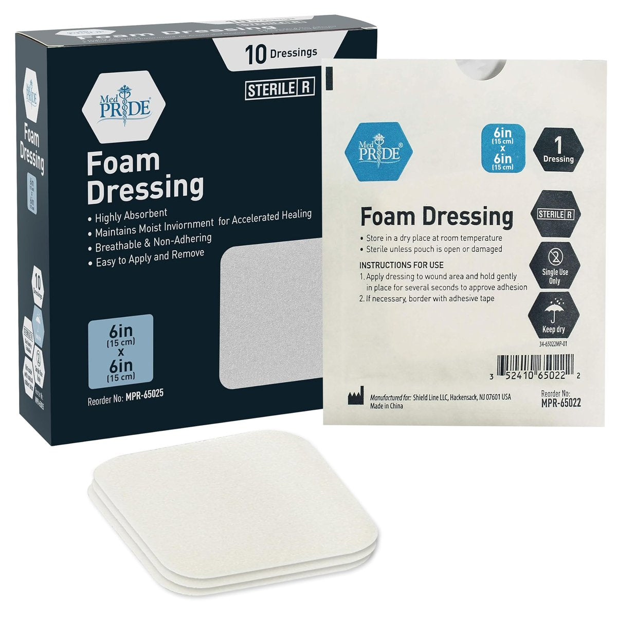 MED PRIDE Sterile Non-Adhesive Foam Wound Dressings, Highly Absorbent, Soft, Waterproof, Flexible for Hard Areas (6X6 Inch (Pack of 10)) - görsel 2