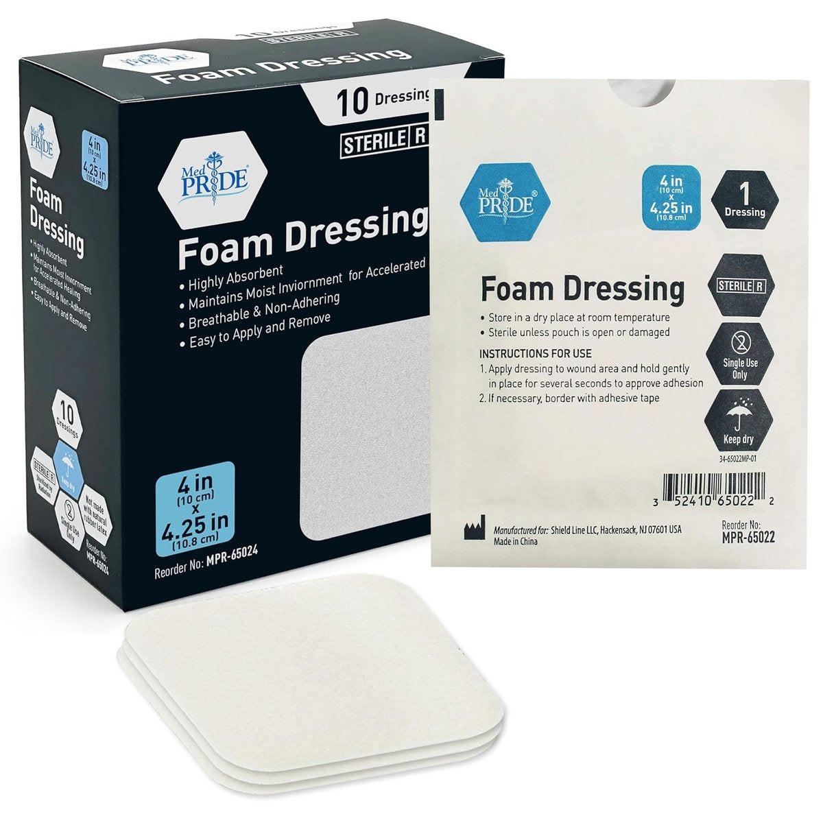 MED PRIDE Foam Dressings for Wounds 4x4in Sterile Non-Adhesive Pads Highly Absorbent Waterproof Medical Foam Padding (10 Count (Pack of 1)) - görsel 2
