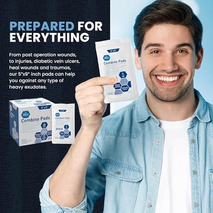 MED PRIDE Combine ABD Pads 5 x 9 Inch, 40 Count Sterile Abdominal Pads, High Absorbency Wound Dressings, Individually Wrapped, Latex Free, Single Use