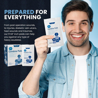 MED PRIDE Combine ABD Pads 5 x 9 Inch, 40 Count Sterile Abdominal Pads, High Absorbency Wound Dressings, Individually Wrapped, Latex Free, Single Use