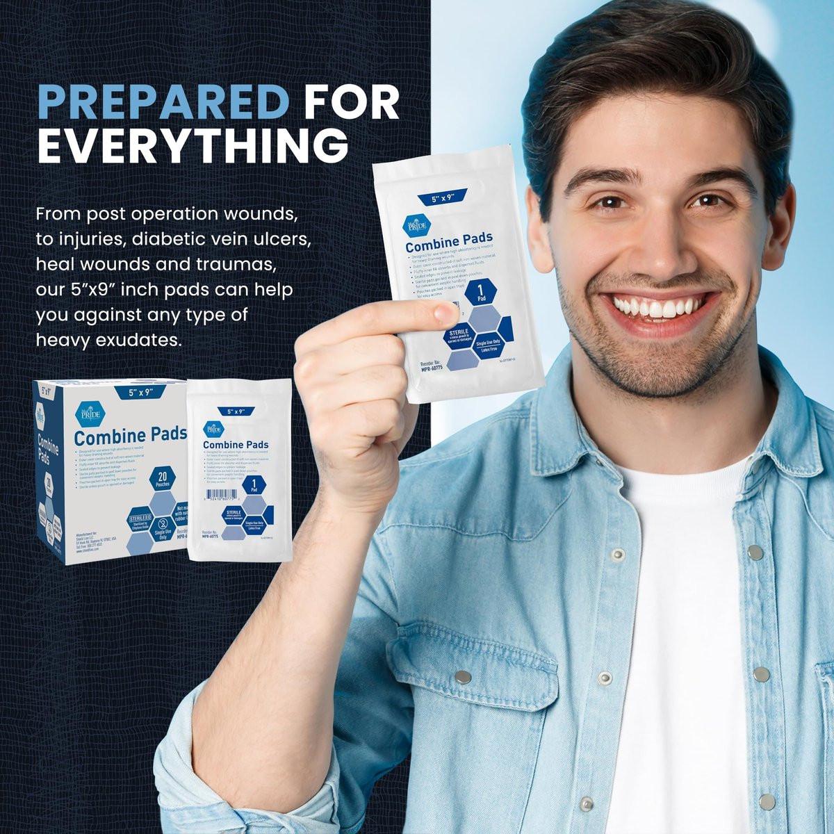 MED PRIDE Combine ABD Pads 5 x 9 Inch, 40 Count Sterile Abdominal Pads, High Absorbency Wound Dressings, Individually Wrapped, Latex Free, Single Use - görsel 5