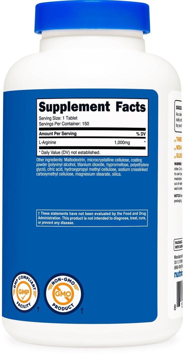Nutricost L-Arginine 1000mg, Amino Acid Tablets (150 Tablets) - görsel 1