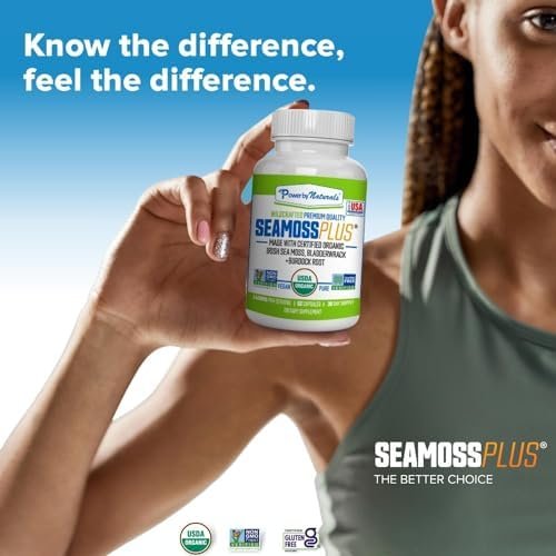 Power By Naturals Sea Moss Plus – USDA Organic Irish Sea Moss Capsules with Bladderwrack & Burdock Root – Immune Support for Adults – Vegan, Non-GMO, Gluten-Free – 60 Capsules (1-Month Supply) - görsel 15