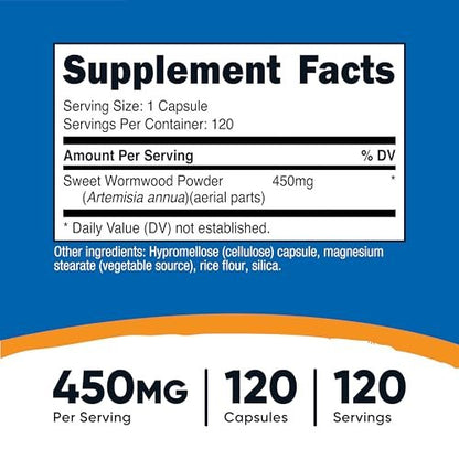Nutricost Wormwood Capsules 450mg 120 Capsules - Vegetarian Caps, Gluten Free and Non-GMO