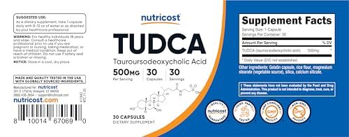 Nutricost Tudca 500mg, 30 Capsules (Tauroursodeoxycholic Acid) - Premium Quality, Gluten Free - görsel 11